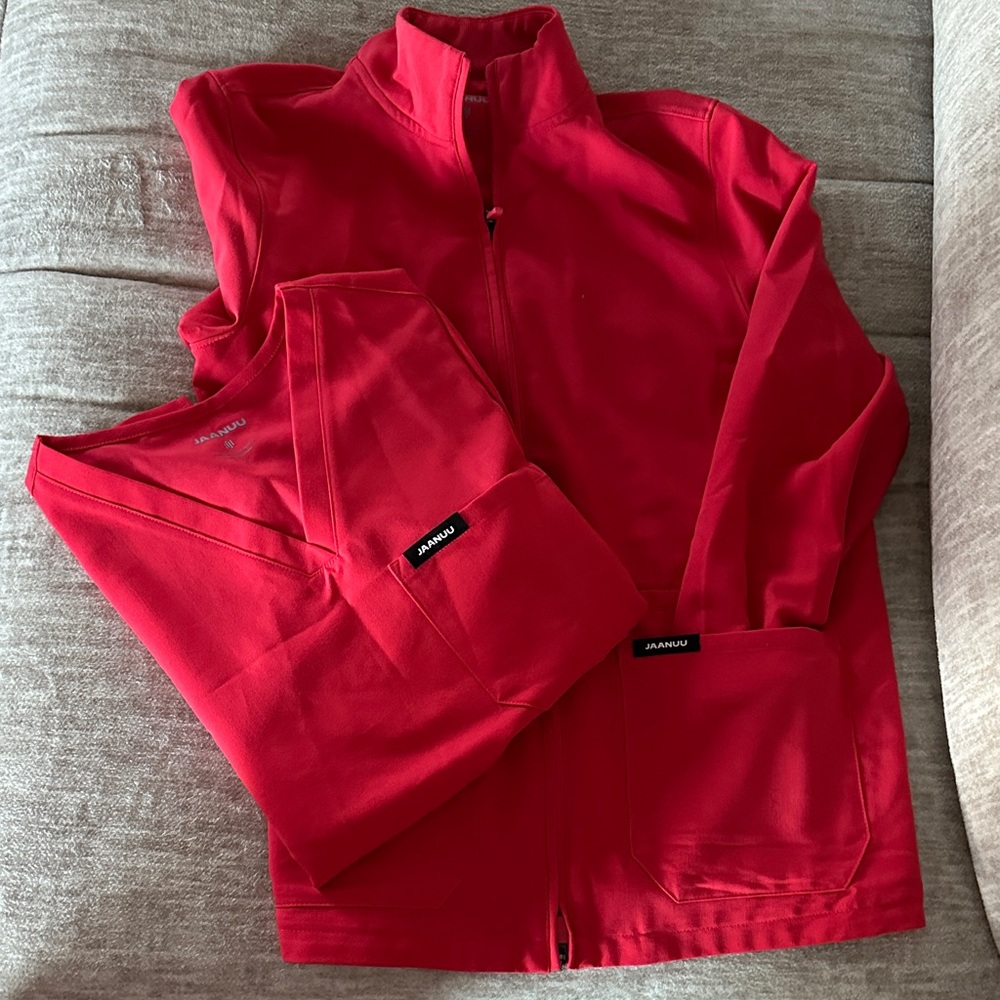 Jaanuu Vibrant Red Jacket and Top Ensemble